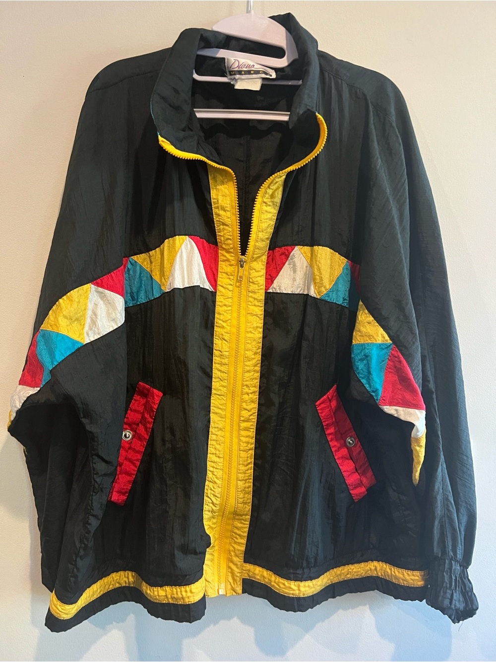Vintage 80s Diana Marco Colorblock Geometric Windbreaker Jacket XL